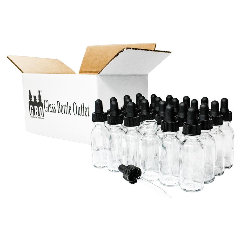 1 oz. Clear Boston Round with Black Glass Dropper (20/400) (V4) (V8)