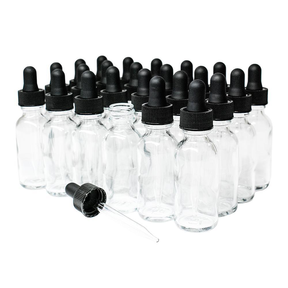 1 oz. Clear Boston Round with Black Glass Dropper (20/400) (V4) (V8)