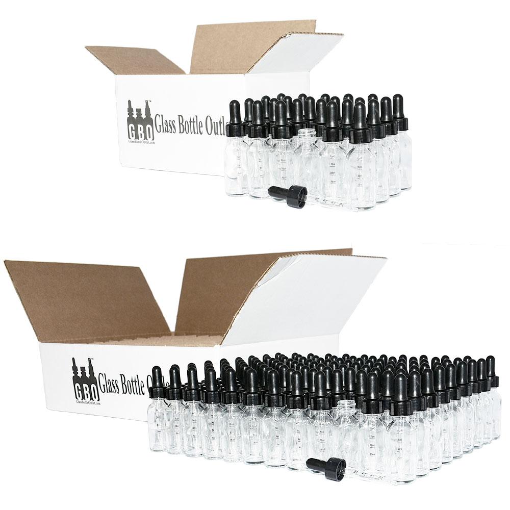 1 oz. Clear Boston Round with Black Graduated Nitrile Glass Dropper (20/400) (V4) (V12)