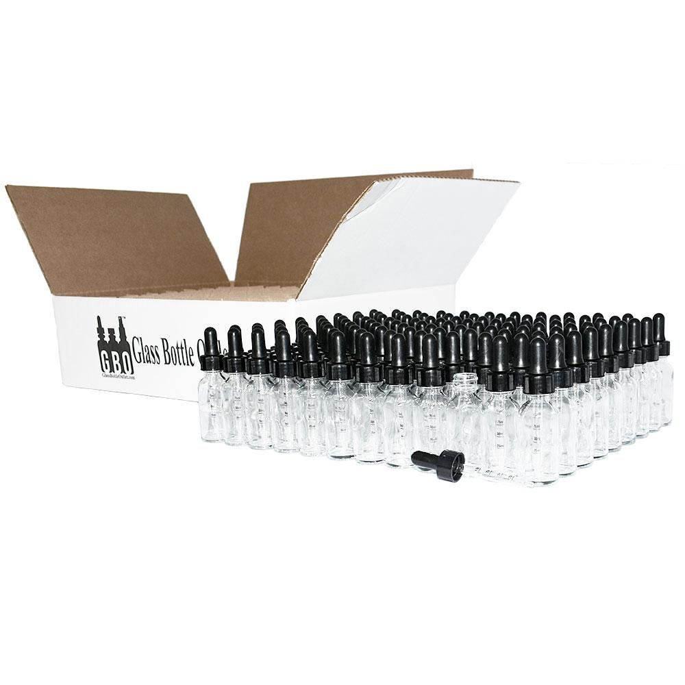 1 oz. Clear Boston Round with Black Graduated Nitrile Glass Dropper (20/400) (V4) (V12)