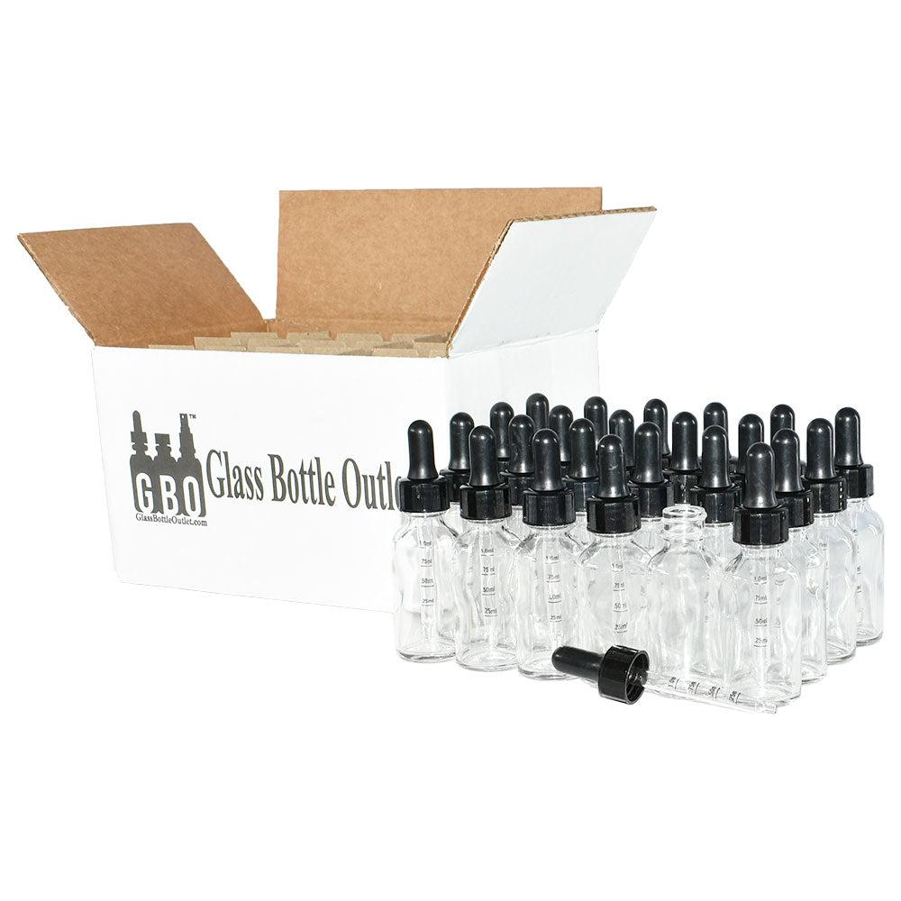 1 oz. Clear Boston Round with Black Graduated Nitrile Glass Dropper (20/400) (V7) (V12)