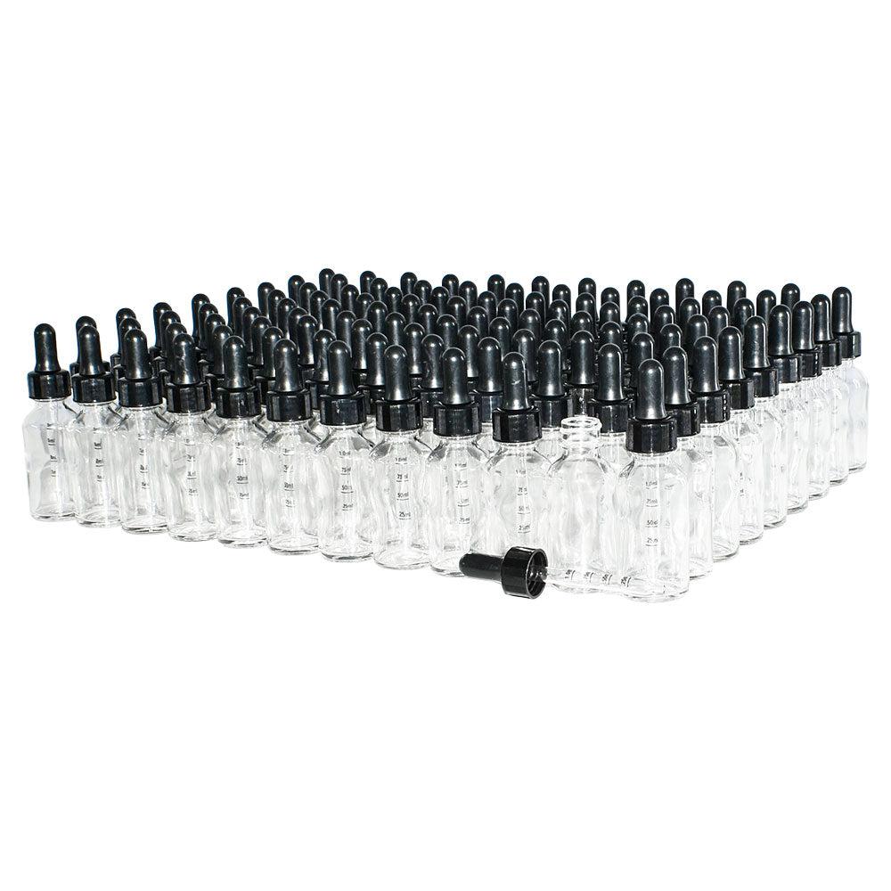 1 oz. Clear Boston Round with Black Graduated Nitrile Glass Dropper (20/400) (V7) (V12)