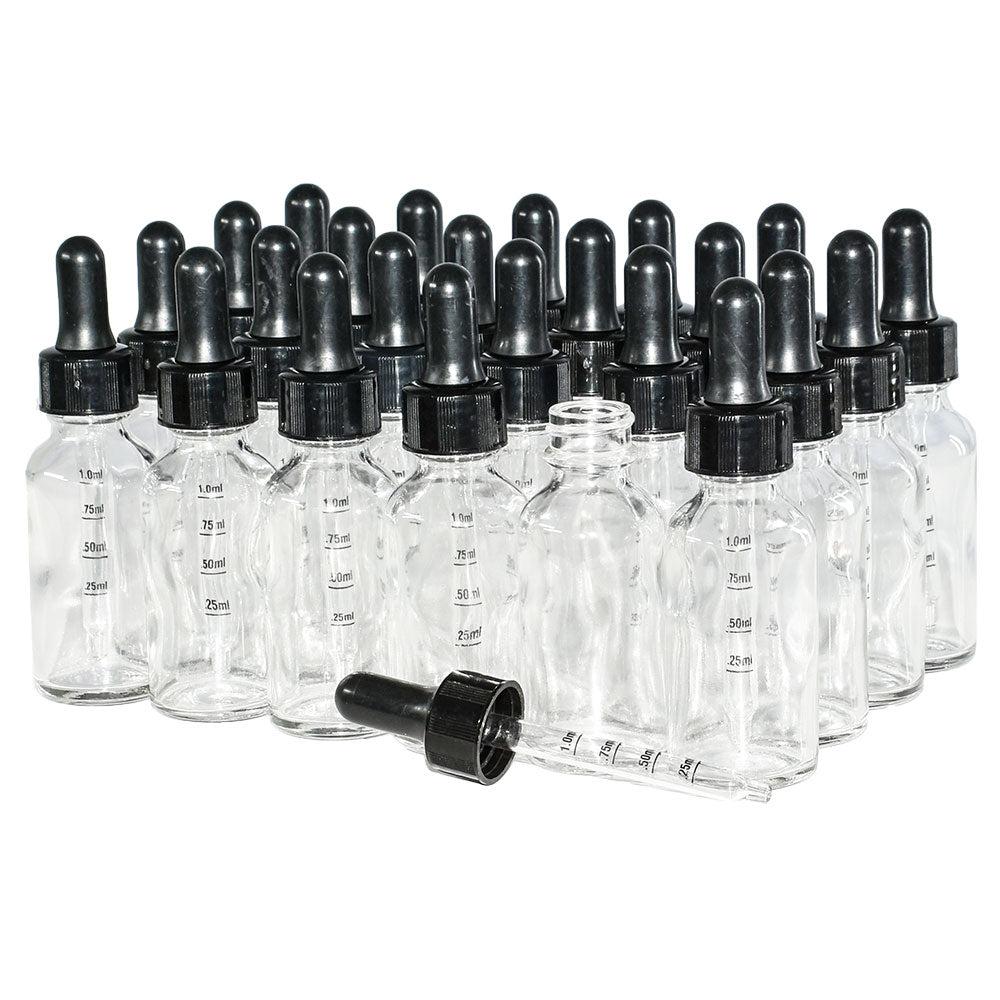 1 oz. Clear Boston Round with Black Graduated Nitrile Glass Dropper (20/400) (V7) (V12)