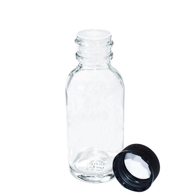 1 oz. Clear Boston Round with Reducer and Black Cap (20/400) (V4) (V1)