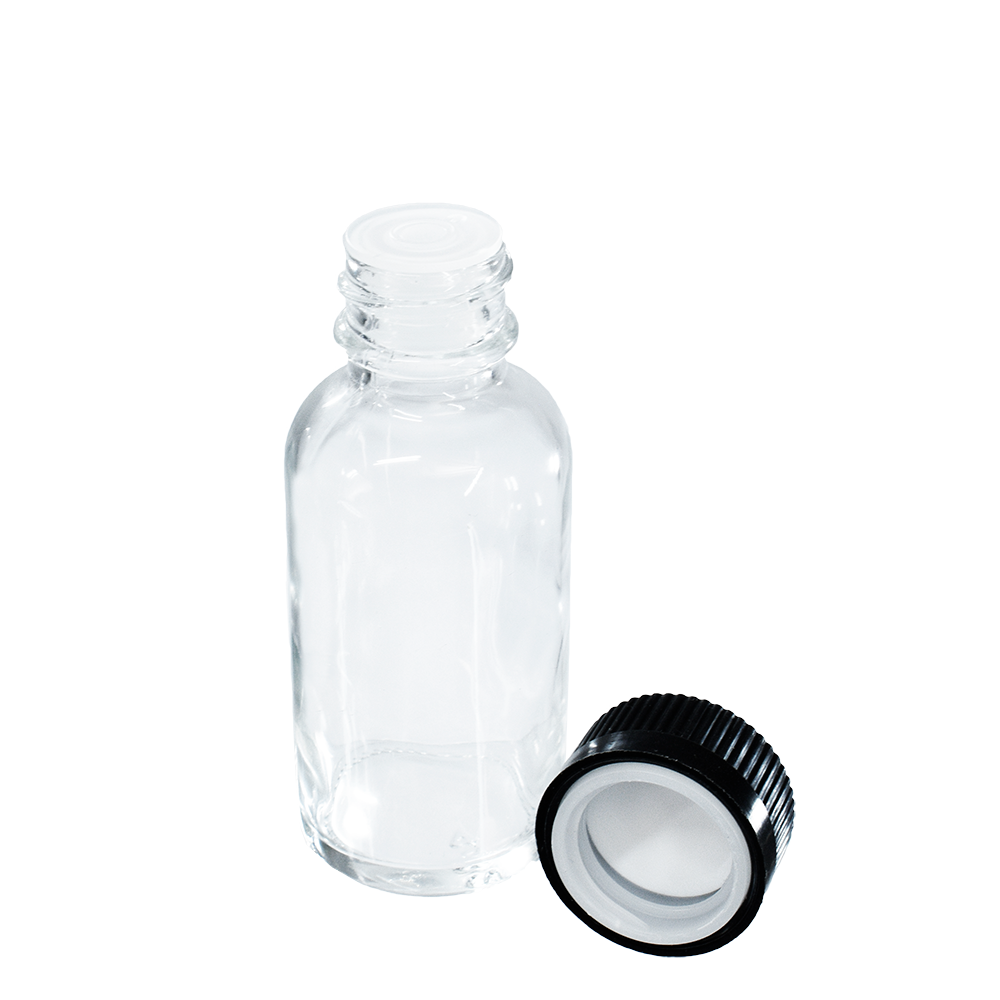 1 oz. Clear Boston Round with Reducer and Black Child-Resistant Cap (20/400) (V20) (V6)
