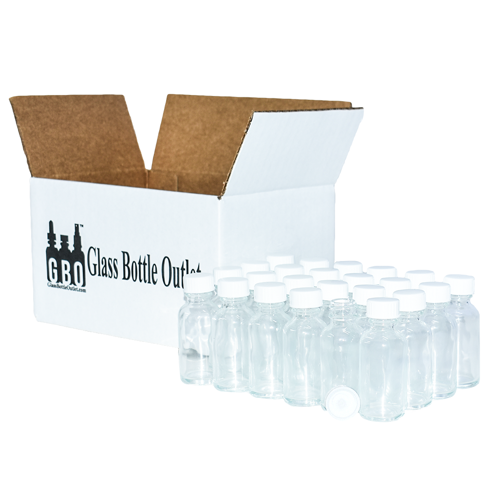 1 oz. Clear Boston Round with White Cone Lined Cap (20/400) (V20) (V20)