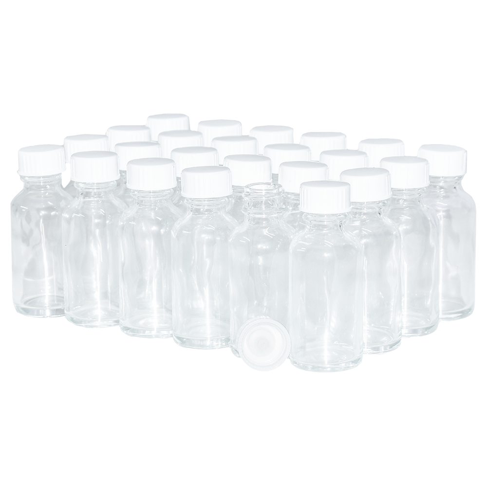 1 oz. Clear Boston Round with White Cone Lined Cap (20/400) (V20) (V20)