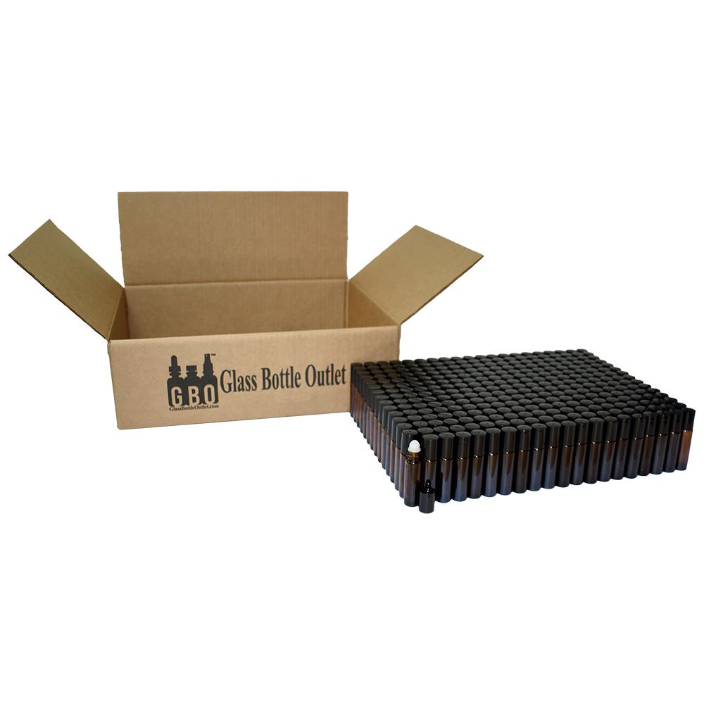 1/3 oz. (10 ml) Amber Glass Roll-on Bottle with Black Cap (Plastic Ball) (V10)