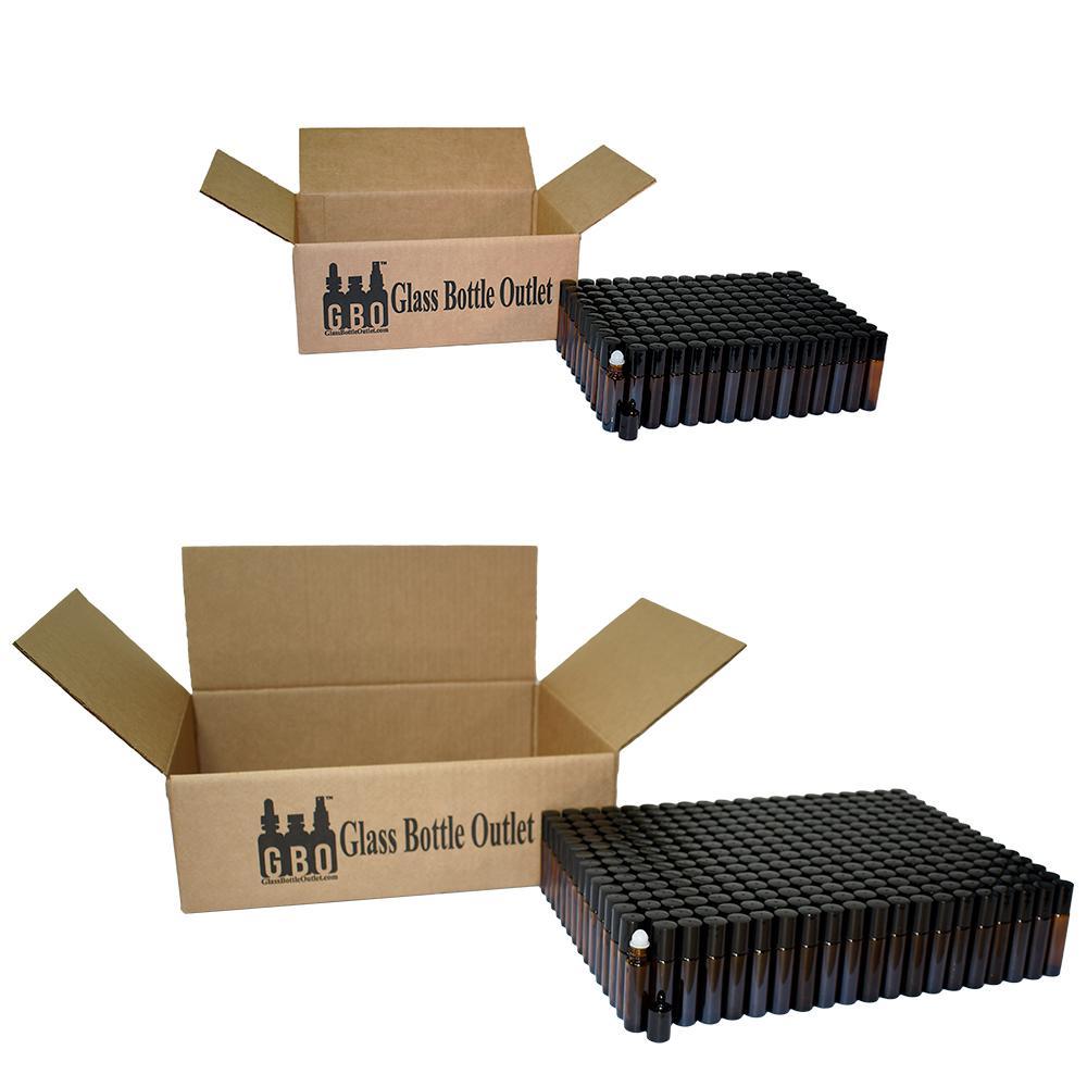 1/3 oz. (10 ml) Amber Glass Roll-on Bottle with Black Cap (Plastic Ball) (V10)