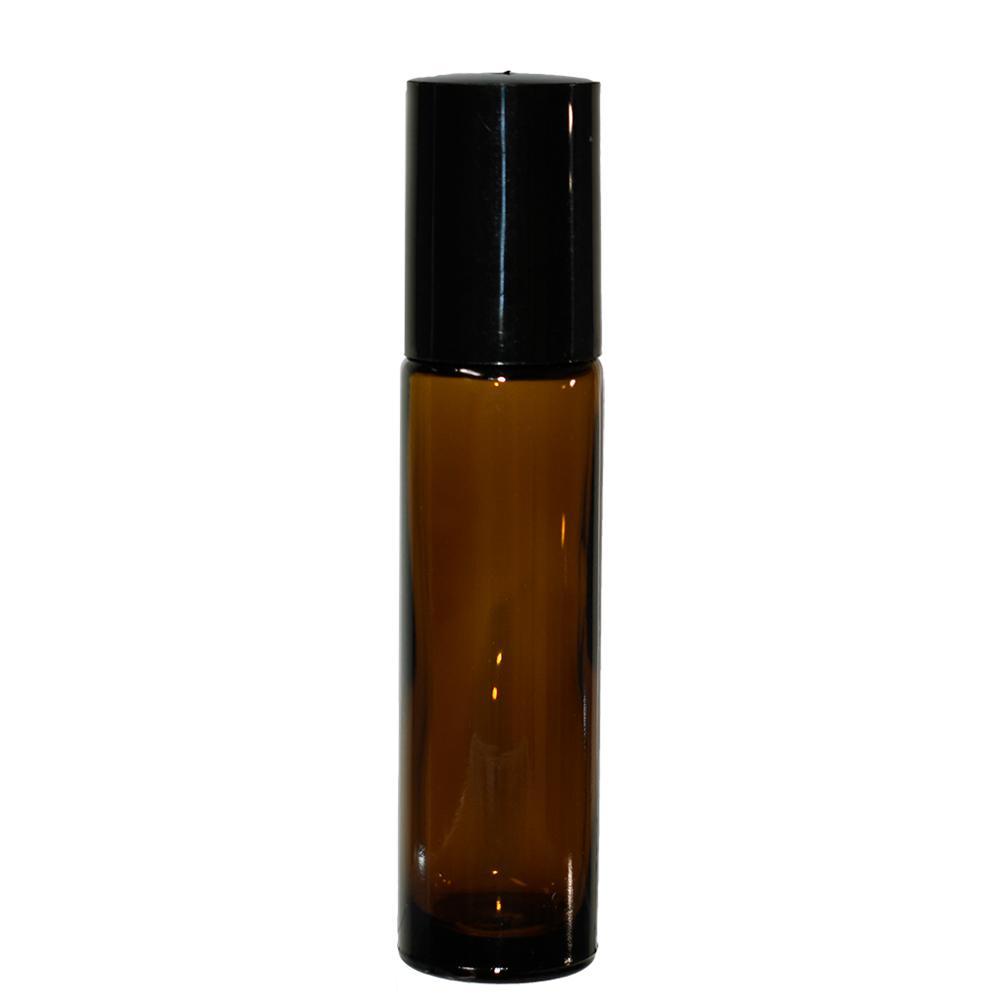 1/3 oz. (10 ml) Amber Glass Roll-on Bottle with Black Cap (Plastic Ball) (V10)