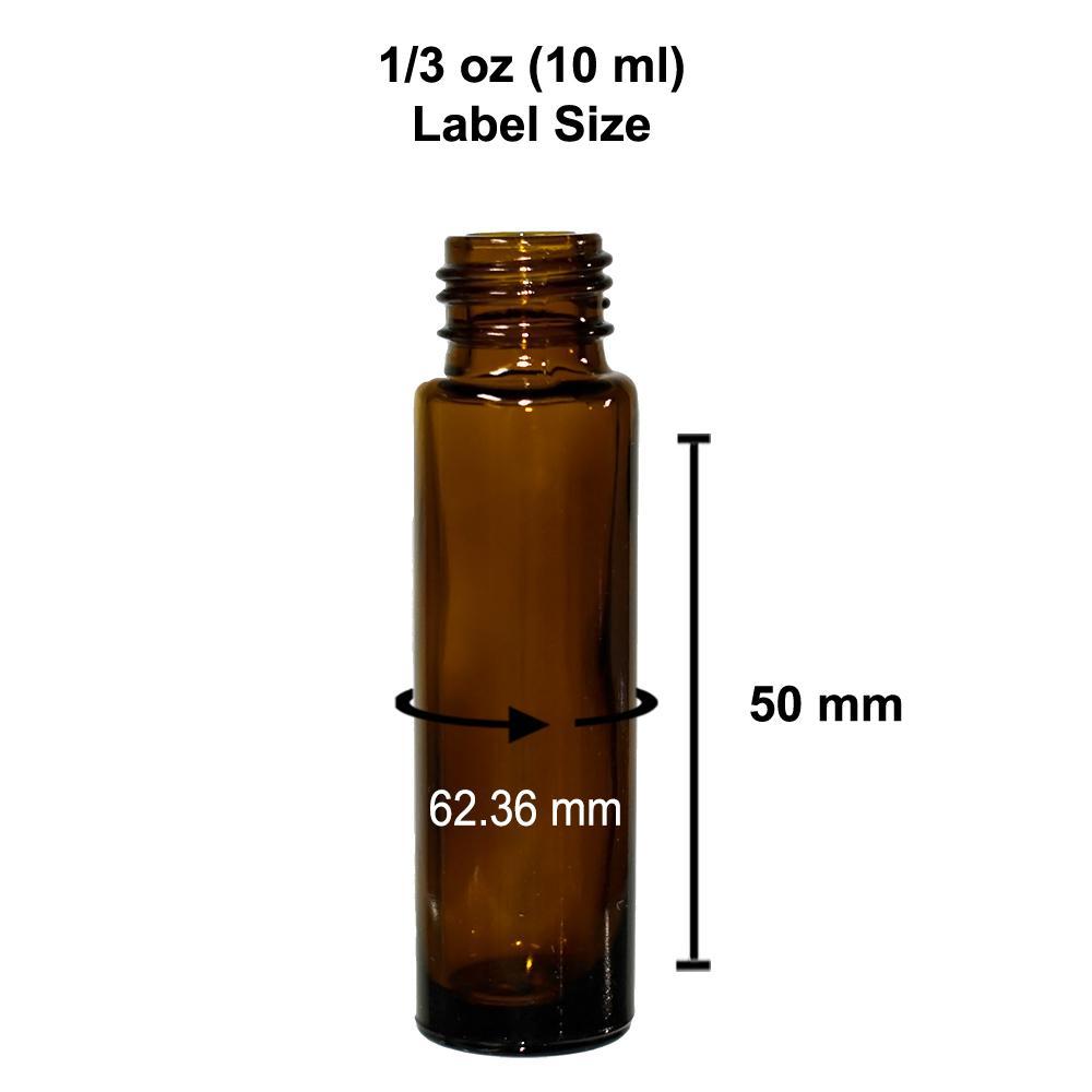 1/3 oz. (10 ml) Amber Glass Roll-on Bottle with Black Cap (Plastic Ball) (V10)
