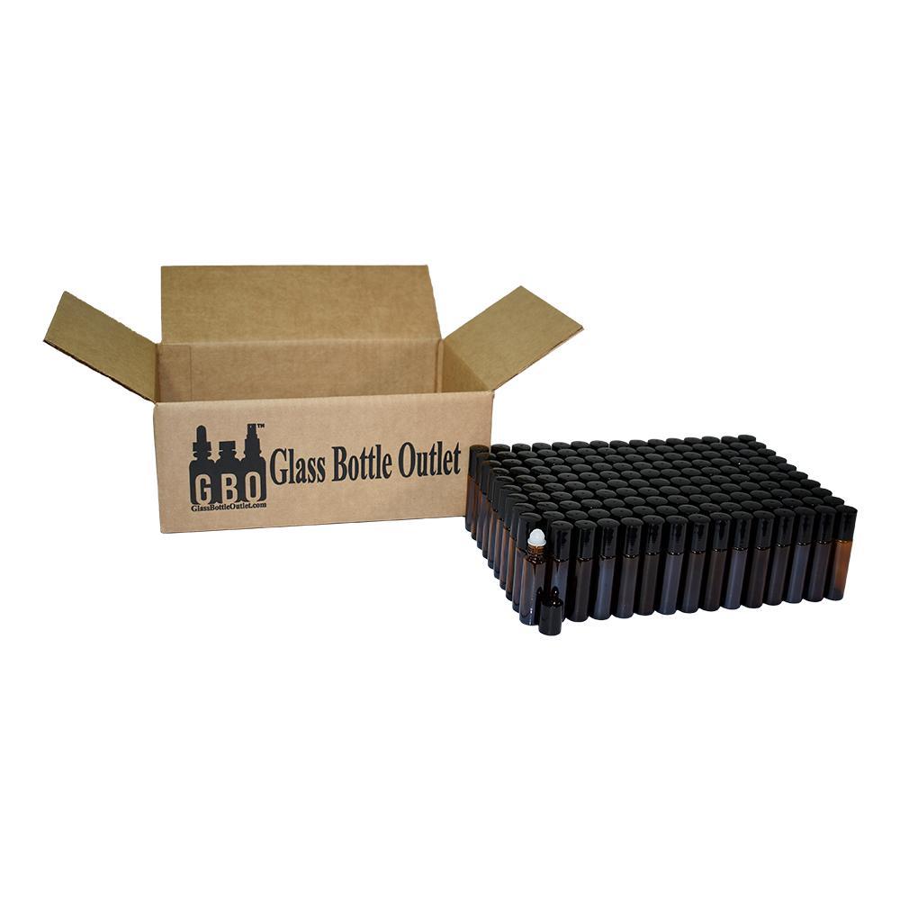 1/3 oz. (10 ml) Amber Glass Roll-on Bottle with Black Cap (Plastic Ball) (V10)