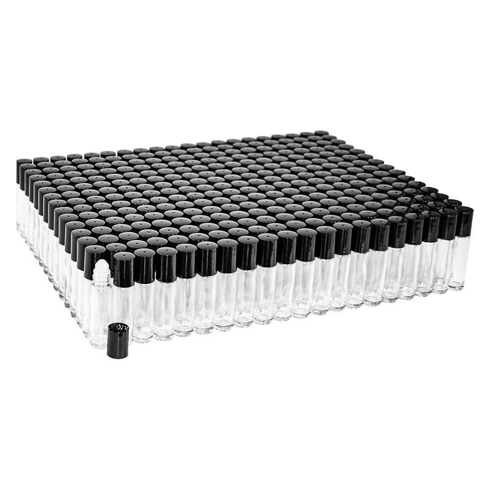 1/3 oz. (10 ml) Clear Glass Roll-on Bottle with Black Cap (Plastic Ball) (V1)