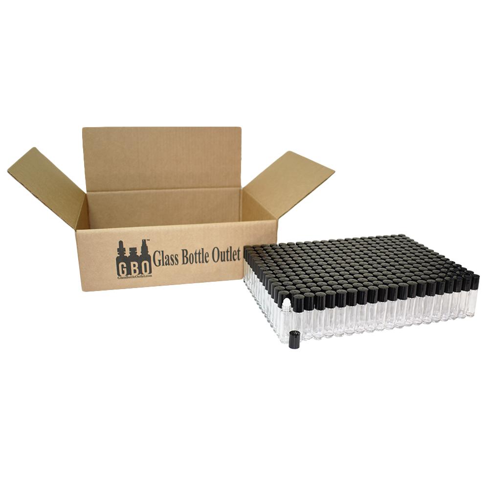 1/3 oz. (10 ml) Clear Glass Roll-on Bottle with Black Cap (Plastic Ball) (V1)