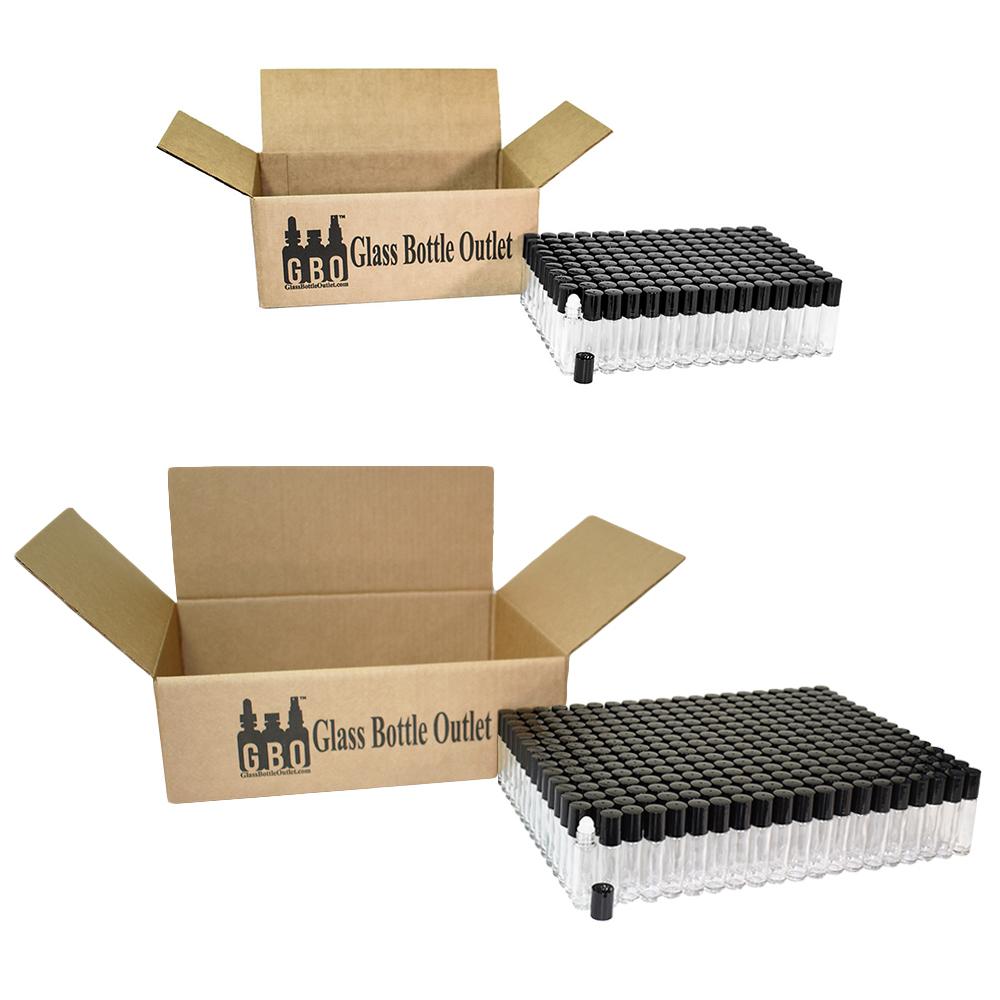 1/3 oz. (10 ml) Clear Glass Roll-on Bottle with Black Cap (Plastic Ball) (V1)