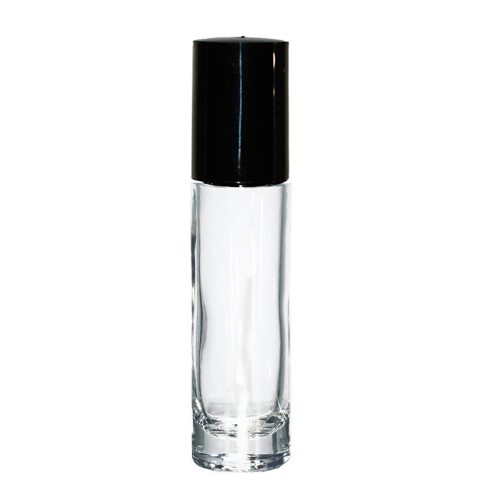 1/3 oz. (10 ml) Clear Glass Roll-on Bottle with Black Cap (Plastic Ball) (V1)