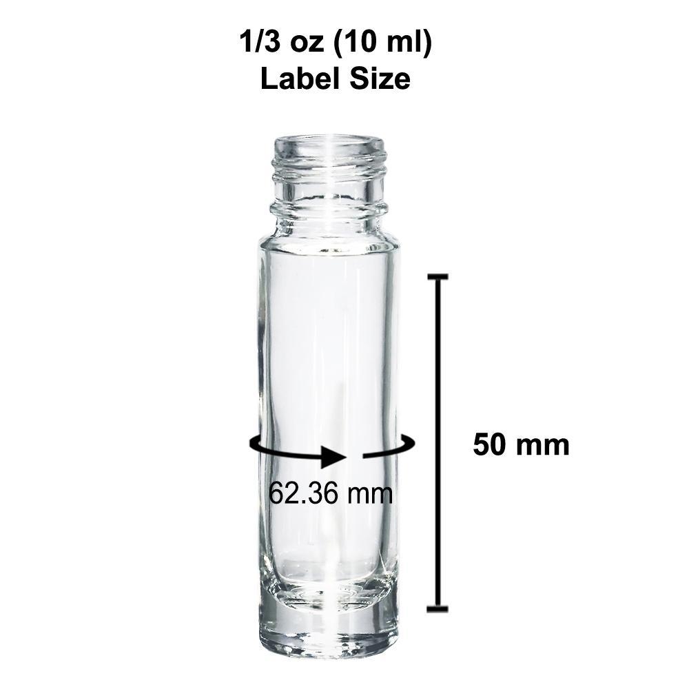 1/3 oz. (10 ml) Clear Glass Roll-on Bottle with Black Cap (Plastic Ball) (V1)