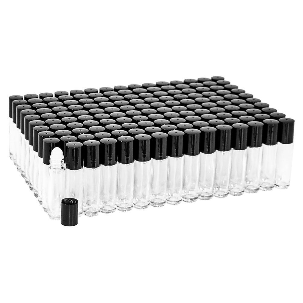 1/3 oz. (10 ml) Clear Glass Roll-on Bottle with Black Cap (Plastic Ball) (V1)