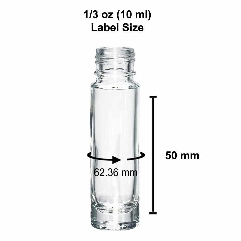 1/3 oz. (10 ml) Clear Glass Roll-on Bottle with Black Cap (Plastic Ball) (V3)