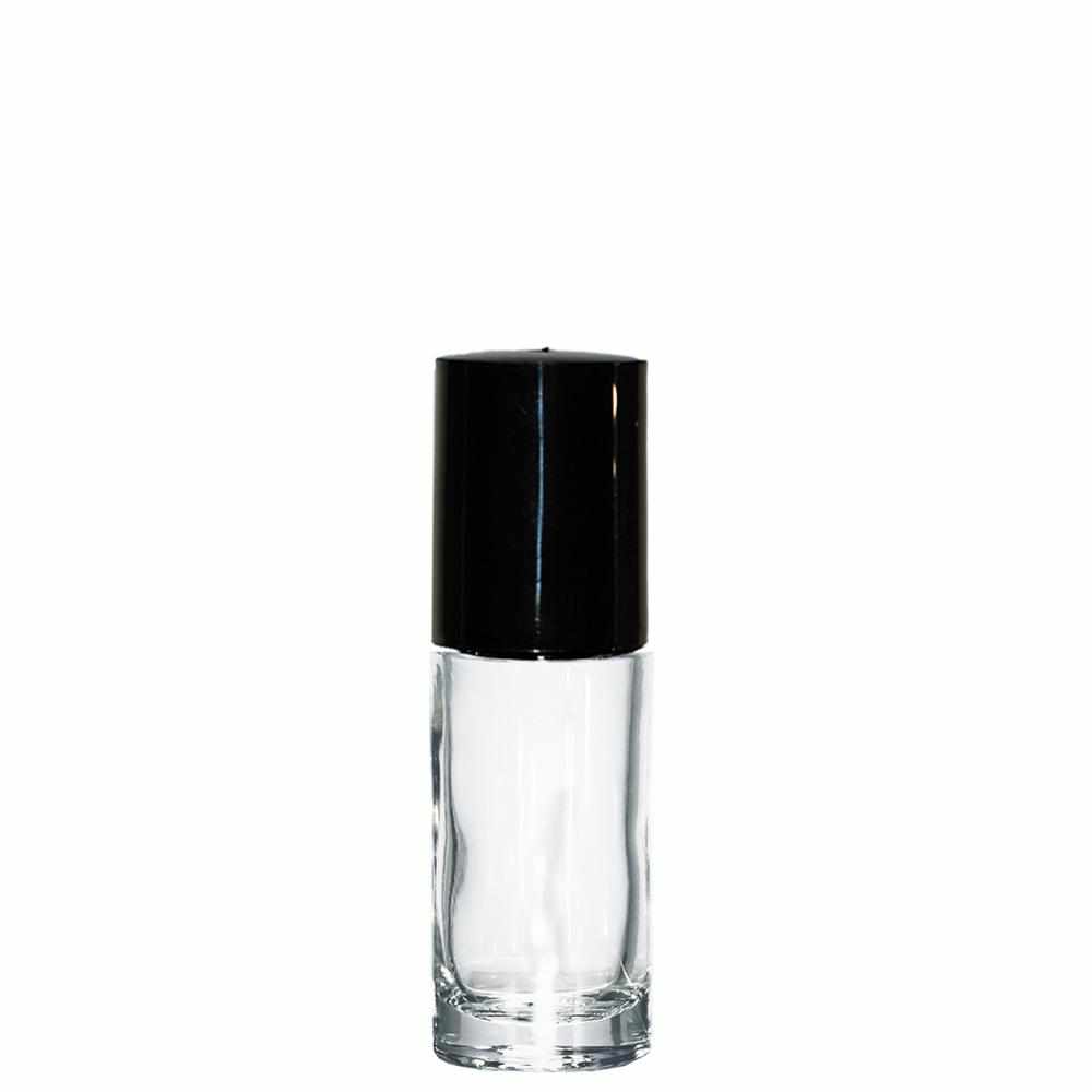 1/6 oz. (5 ml) Clear Glass Roll-on Bottle with Black Cap (Plastic Ball) (V3)