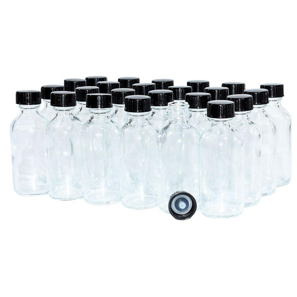  8 Pack, 2 oz Small Clear Glass Bottles with Lids & 2