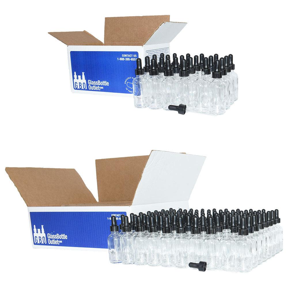 2 oz. Clear Boston Round with Large Bulb Black Glass Dropper (20/400) (V5) (V12)