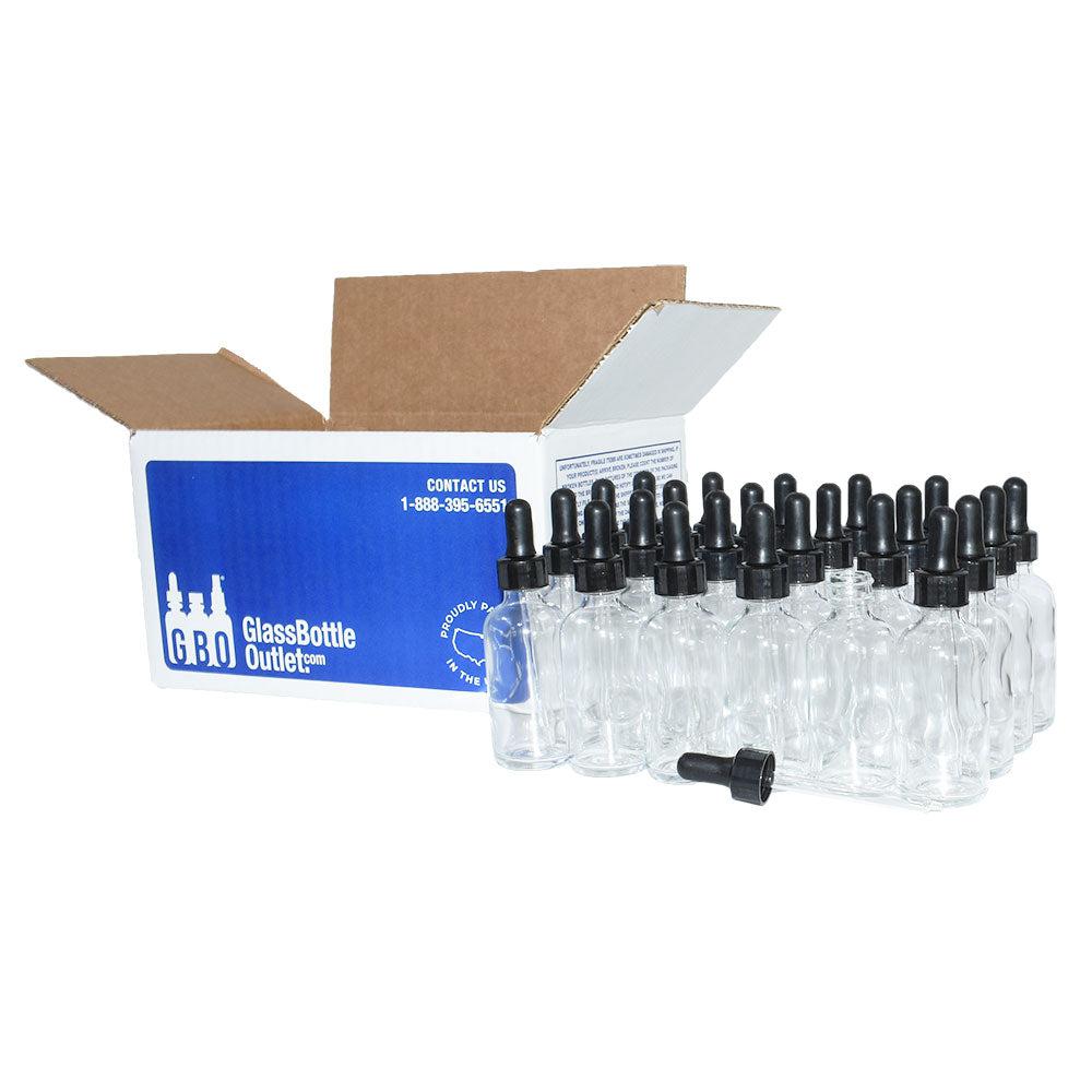 2 oz. Clear Boston Round with Large Bulb Black Glass Dropper (20/400) (V5) (V12)