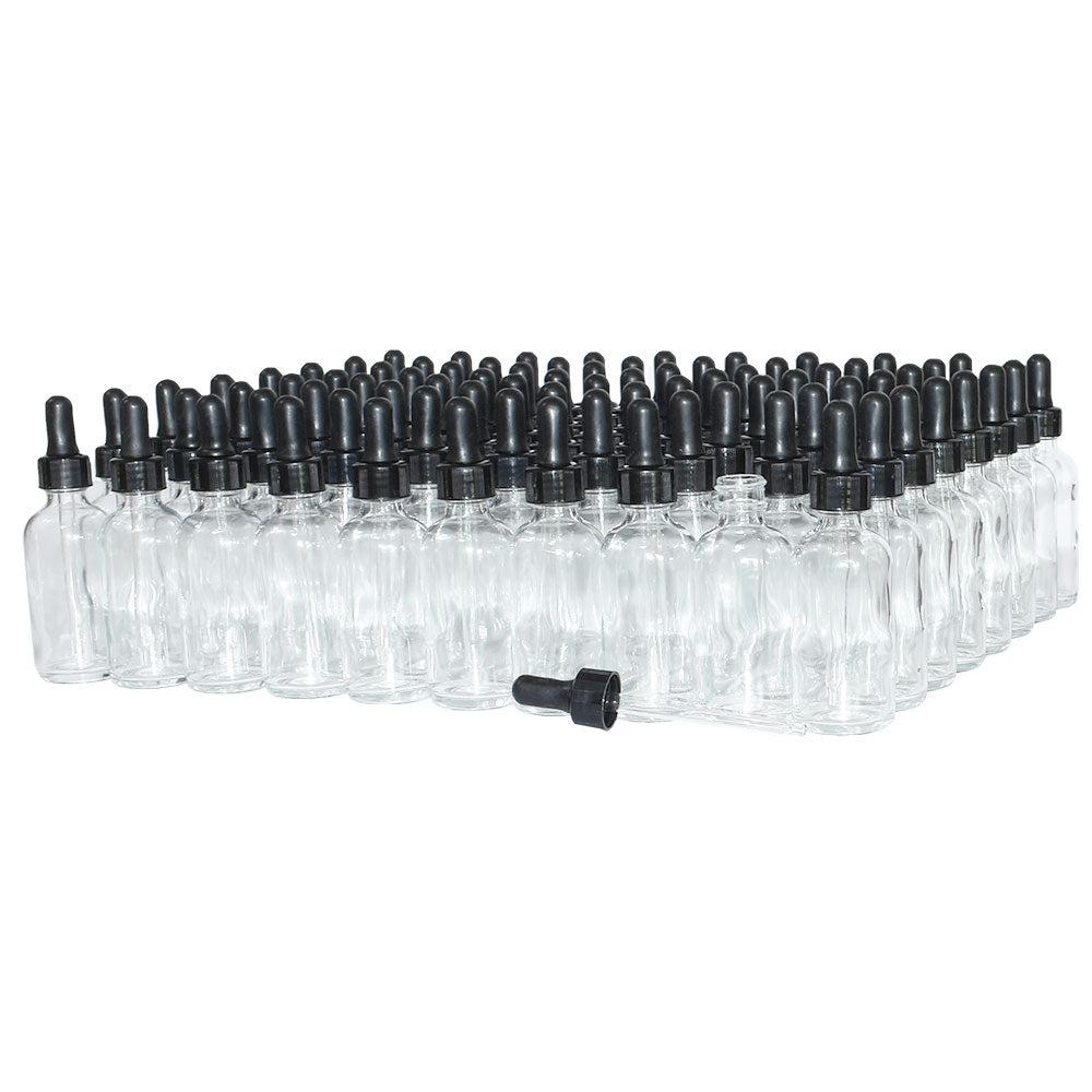2 oz. Clear Boston Round with Large Bulb Black Glass Dropper (20/400) (V5) (V12)