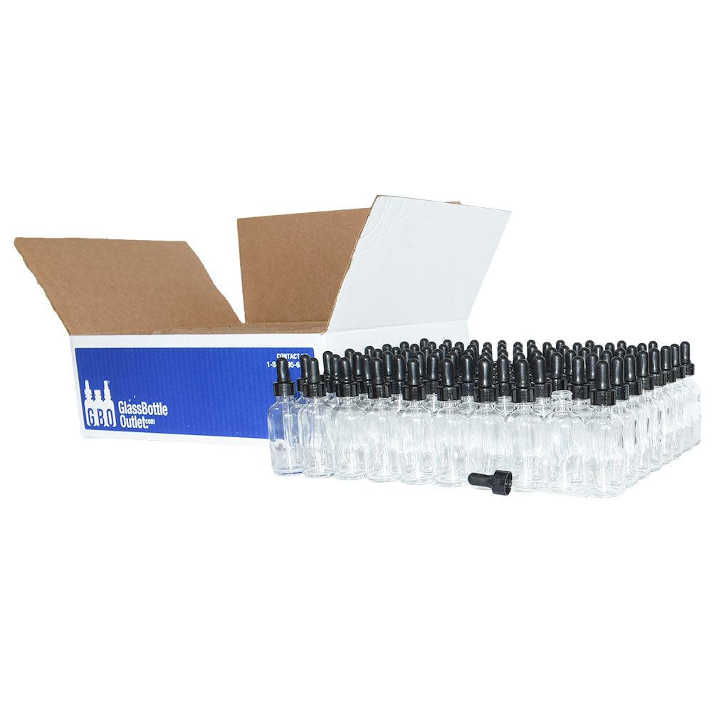 2 oz. Clear Boston Round with Large Bulb Black Glass Dropper (20/400) (V5) (V12)