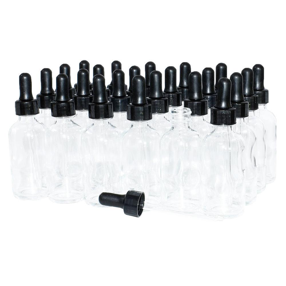 2 oz. Clear Boston Round with Large Bulb Black Glass Dropper (20/400) (V5) (V12)