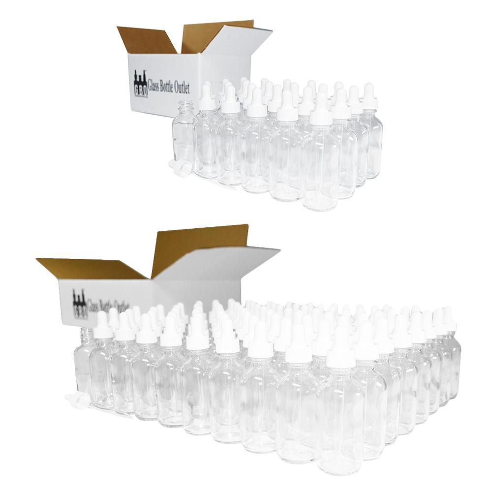 2 oz. Clear Boston Round with White Glass Dropper (20/400) (V20) (V8)