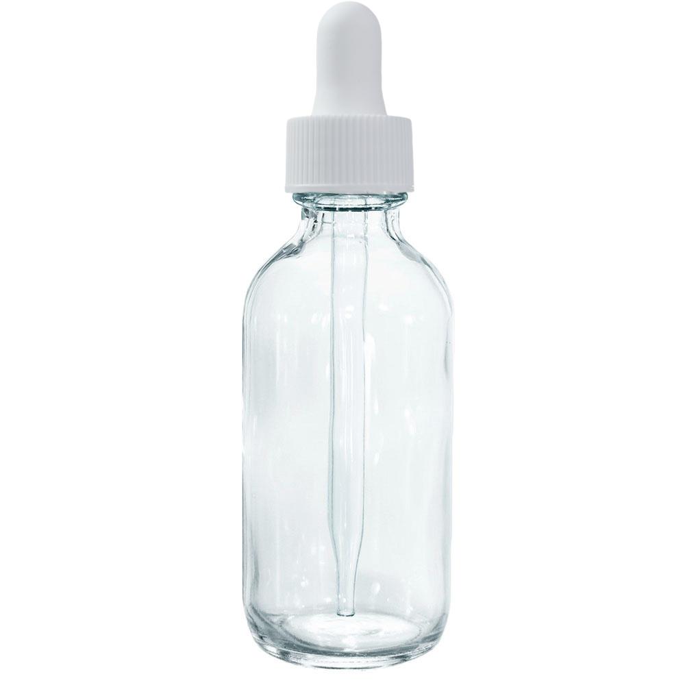 2 oz. Clear Boston Round with White Glass Dropper (20/400) (V20) (V8)