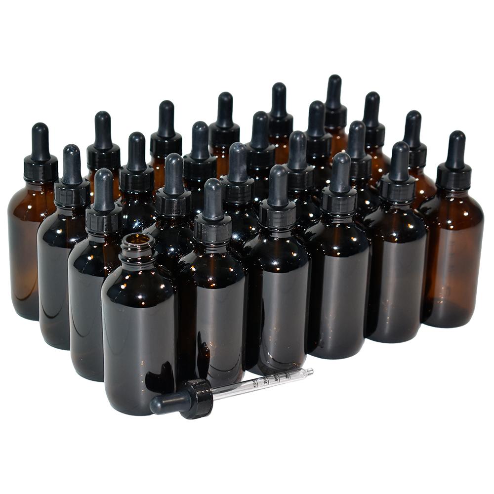 4 oz. Amber Boston Round with Nitrile Rubber Black Graduated Glass Dropper (22/400) (V7) (V12)