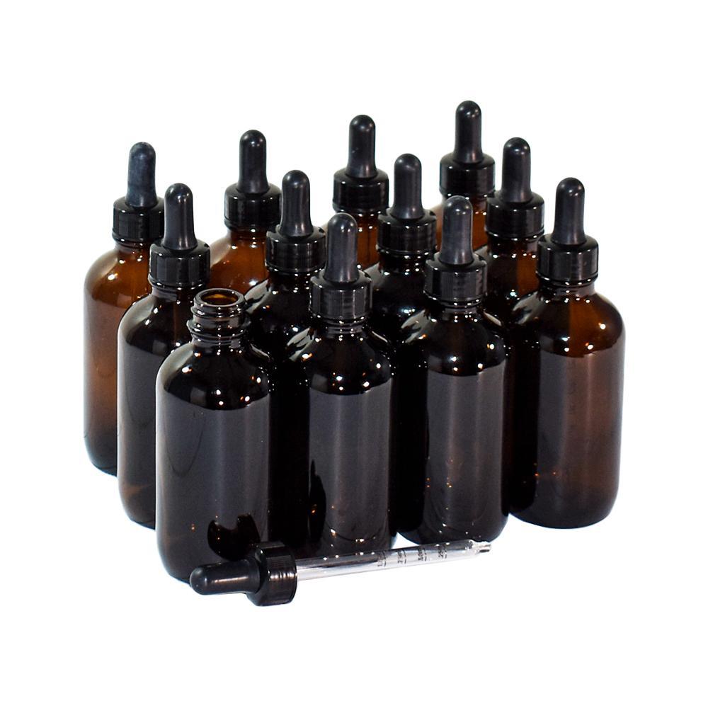 1 oz. Amber Boston Round with Black Nitrile Glass Dropper (20/400) (V23) (V12), 24 Pack