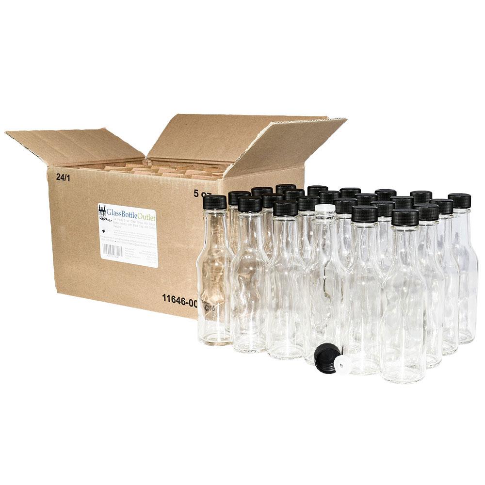 5 oz. Clear Glass Hot Sauce Bottle with Black Unlined Cap and Orifice Reducer (24/414) (V1)-24 (V1)