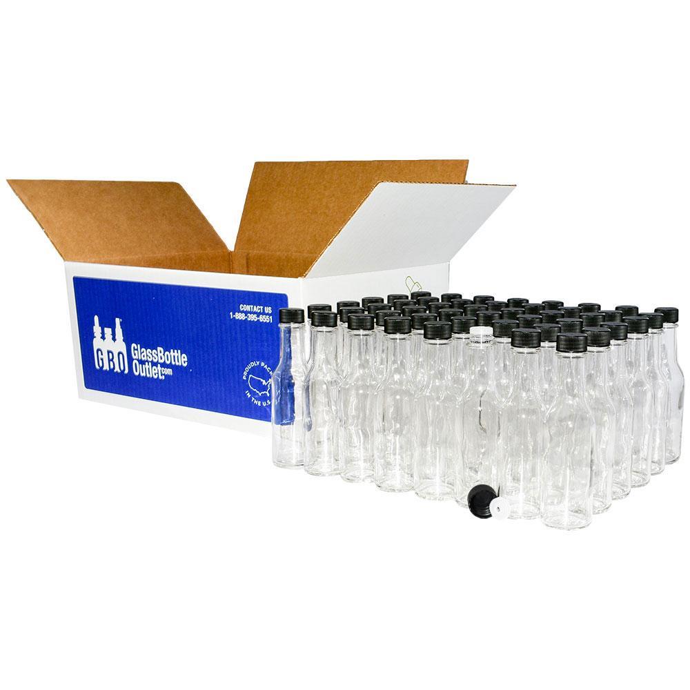 5 oz. Clear Glass Hot Sauce Bottle with Black Unlined Cap and Orifice Reducer (24/414) (V1)-24 (V1)