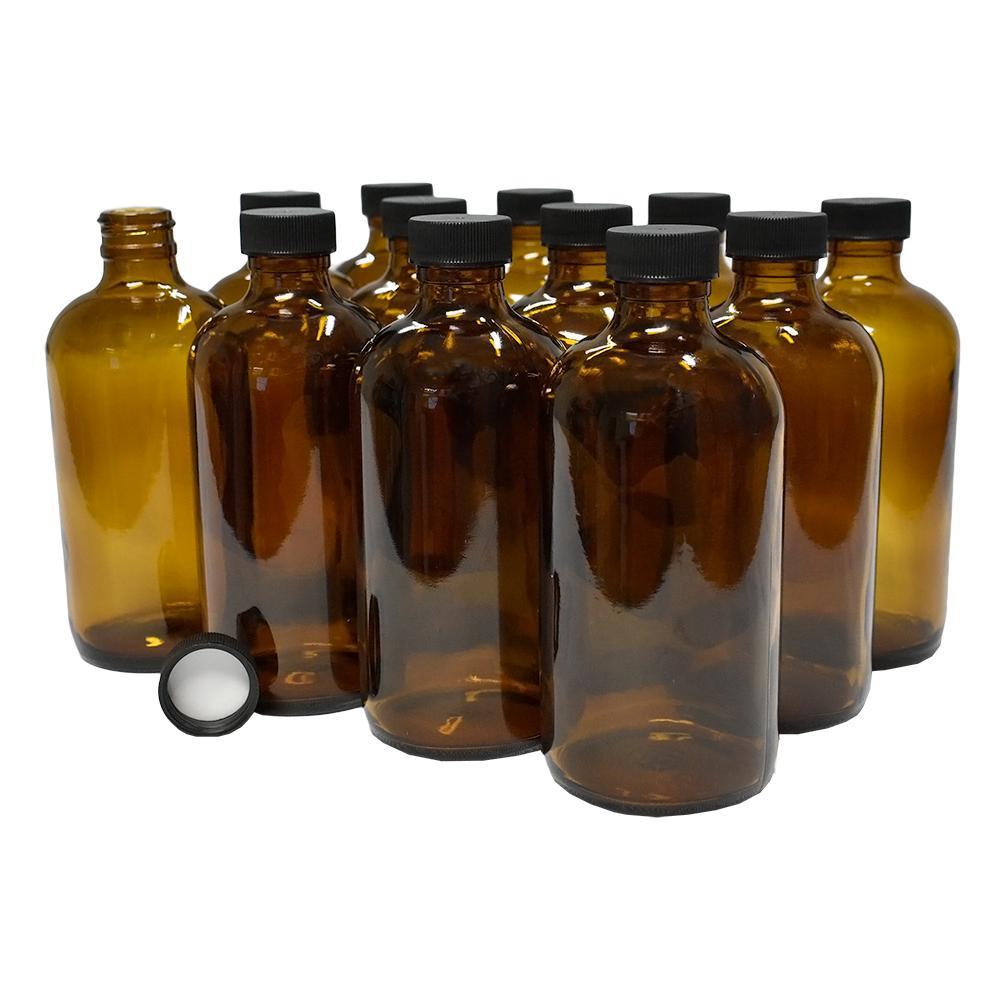 8 Oz. Boston Round Glass Bottle, Amber Bostin Round Bottle