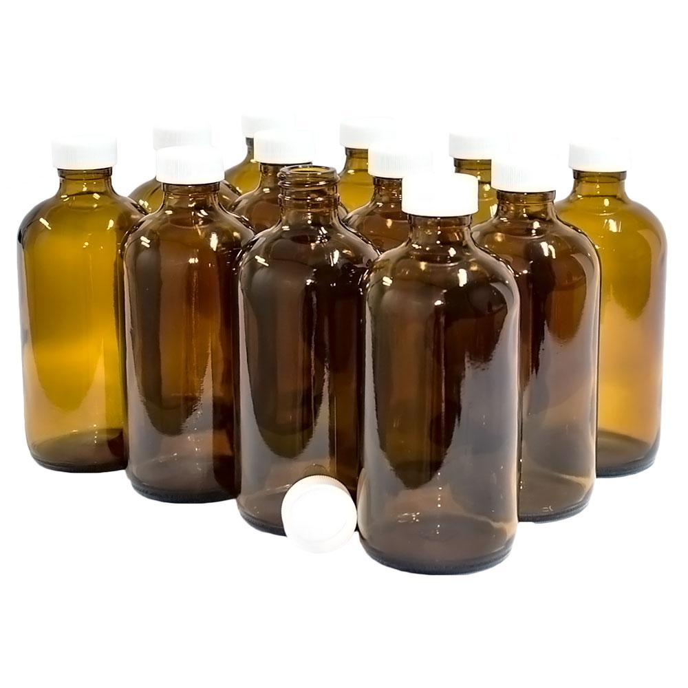 8-Oz. Amber Glass Bottles with Caps