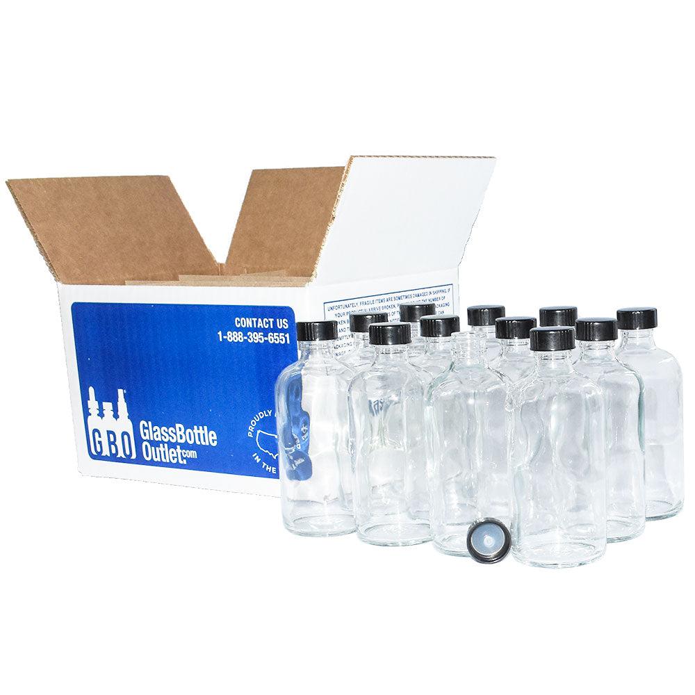 8 oz. Clear Boston Round with Black Poly Cone Cap (24/400) (V4) (V7)