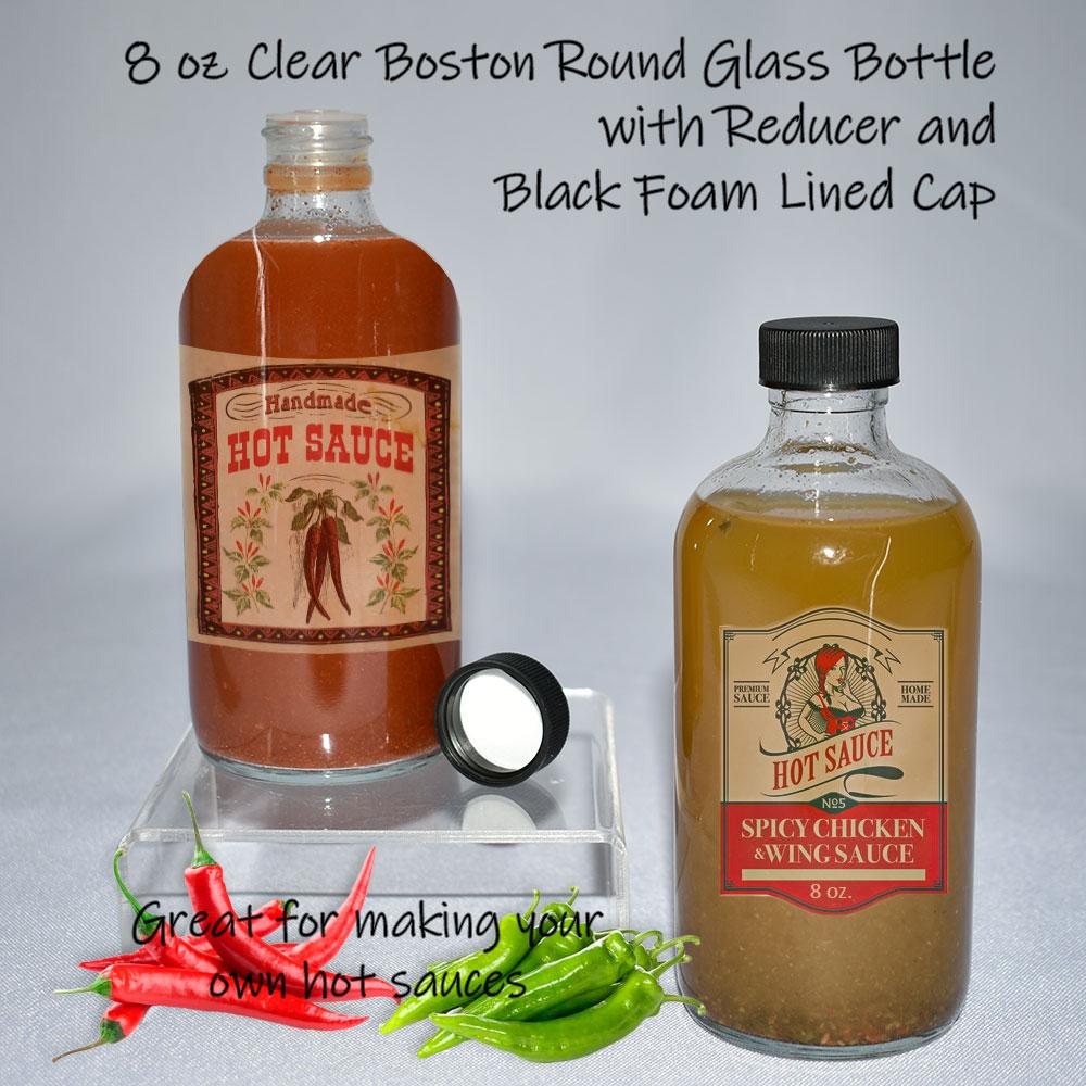 8 oz. Clear Boston Round with Reducer and Black Foam-Lined Cap (24/400) (V4) (V1)