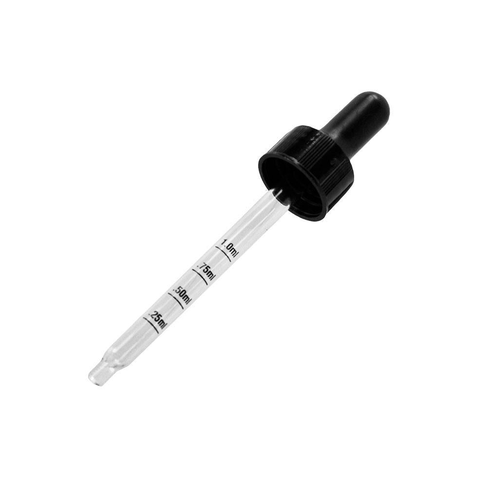 Black Graduated Glass Dropper with Nitrile Rubber (20-400) (2 oz.) (V12)