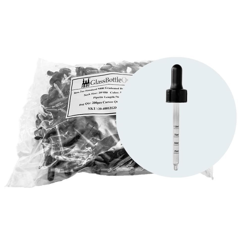 Black Graduated Glass Dropper with Nitrile Rubber (20-400) (2 oz.) (V12)