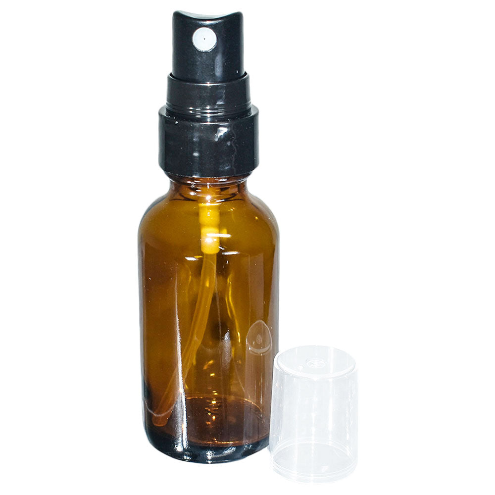 1 oz. Amber Boston Round with Black Fine-Mist Sprayer (Smooth) (.18 ml Per Spray) (20/400) (V23) (V15)