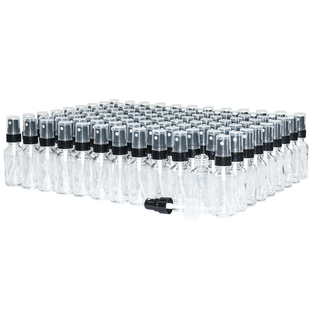 1 oz. Clear Boston Round with Black Fine-Mist Sprayer (Smooth) (.18 ml Per Spray) (20/400) (V23) (V15)