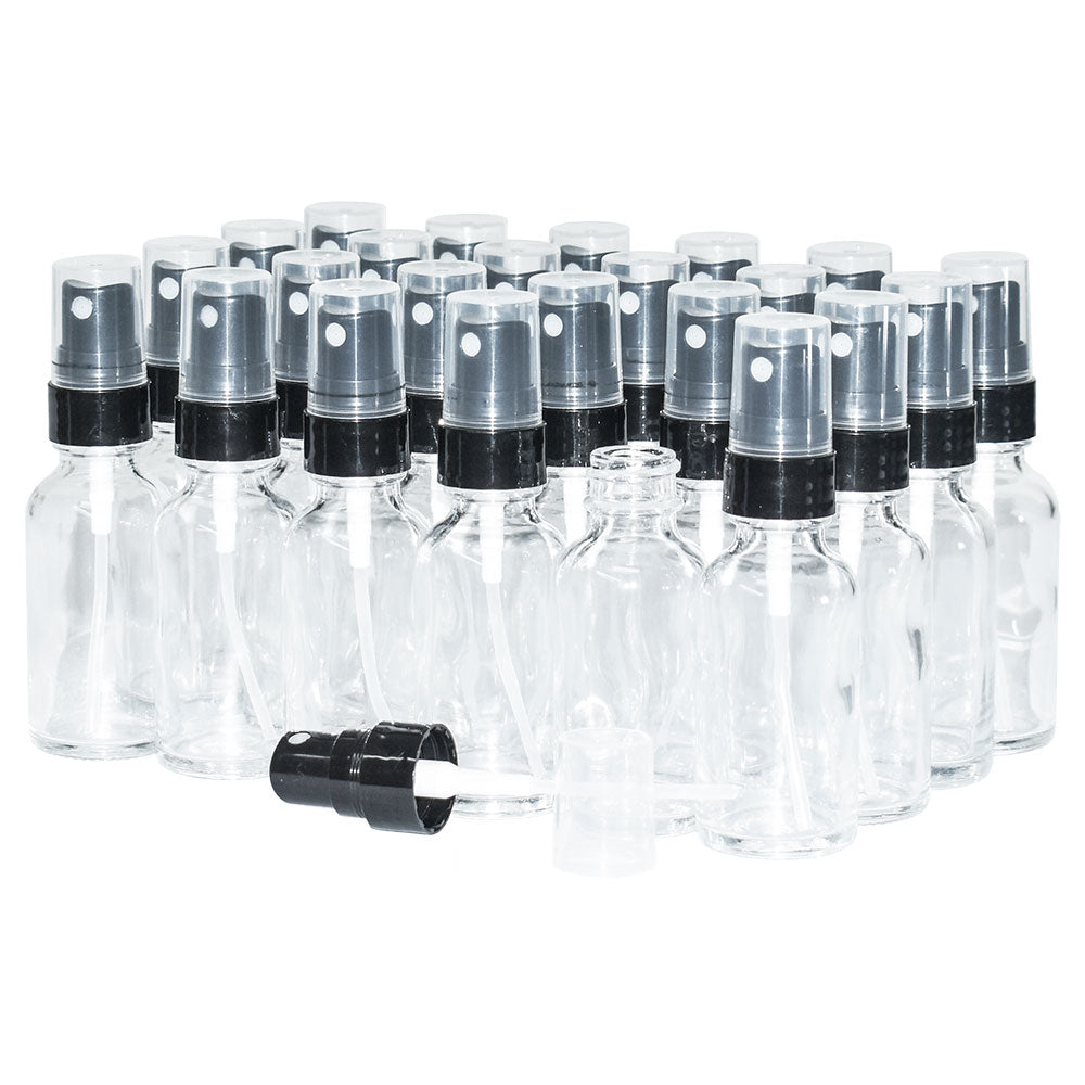 1 oz. Clear Boston Round with Black Fine-Mist Sprayer (Smooth) (.18 ml Per Spray) (20/400) (V23) (V15)