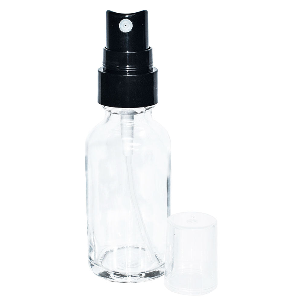 1 oz. Clear Boston Round with Black Fine-Mist Sprayer (Smooth) (.18 ml Per Spray) (20/400) (V23) (V15)