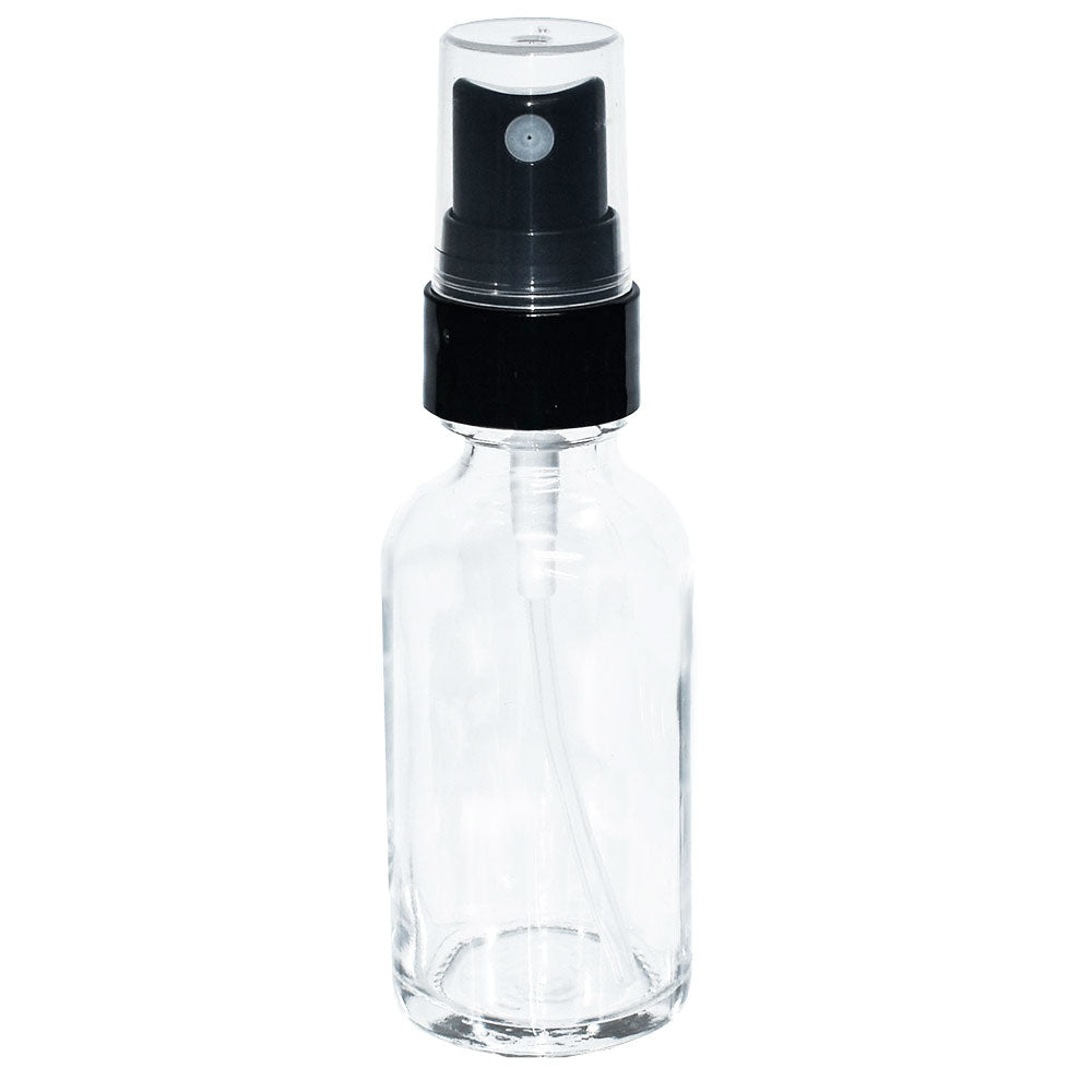 1 oz. Clear Boston Round with Black Fine-Mist Sprayer (Smooth) (.18 ml Per Spray) (20/400) (V23) (V15)