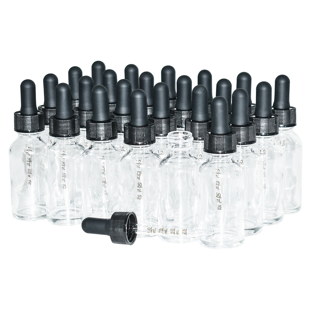 1 oz. Clear Boston Round with Black Graduated Glass Dropper (20/400) (V23) (V20)