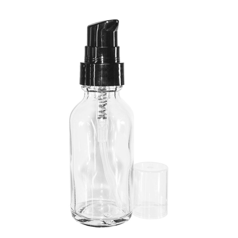 1 oz. Clear Boston Round with Black Treatment Pump (20/400) (V23) (V8)