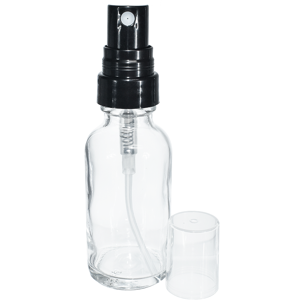 1 oz. Clear Boston Round with Black Fine-Mist Sprayer (Smooth) (.16 ml Per Spray) (20/400) (V23) (V20)